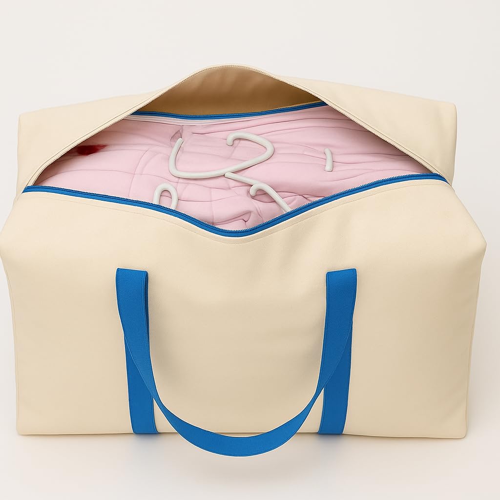 Large Cotton Canvas Shopping Bag, 24x22x10 Inches, Black and Blue Check Pattern, Reinforced Handles, 150L Capacity