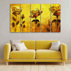VIBECRAFTS Golden Roses Five Pieces Canvas Wall Painting For Home|Office|Living Room|Gift (PTVC5Pcs4_8663N)