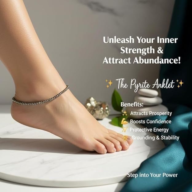 Arihant Gems & Jewels® Natural Pyrite Anklet for Women & Men | Healing Crystal Stone Anklet | Wealth, Protection & Positive Energy Bracelet | Adjustable Handmade Gemstone Jewelry.