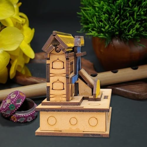 The Himalayan River Miniature Wooden Shree Badrinath Temple Miniature 3D Handmade Religious Temple Big Decorative showpiece