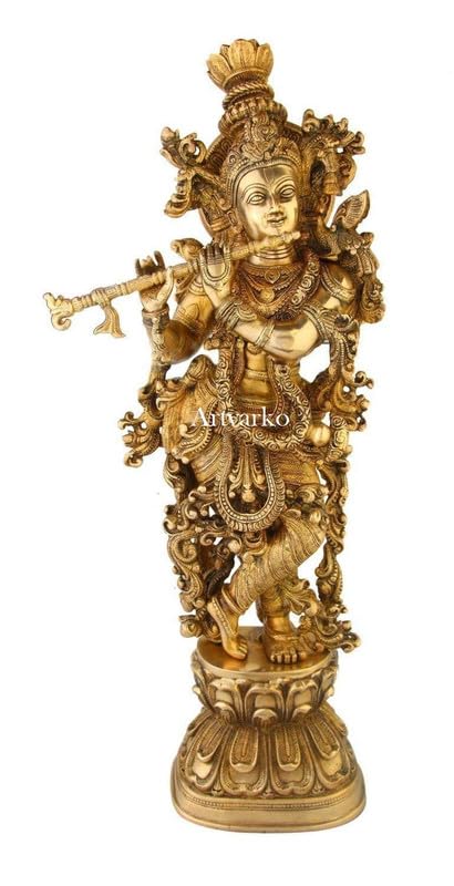 SVARUP Brass Krishna Idol in Gold Color Height 29 Inch