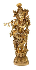 SVARUP Brass Krishna Idol in Gold Color Height 29 Inch