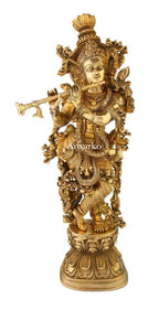 SVARUP Brass Krishna Idol in Gold Color Height 29 Inch