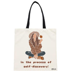 ATVI.FIT Trendy Cotton Close Zip Tote Bags for Women Designs - 15.5x15 - Perfect for College, Office, Yoga, and Everyday Use (In the Process of Self-Discovery)
