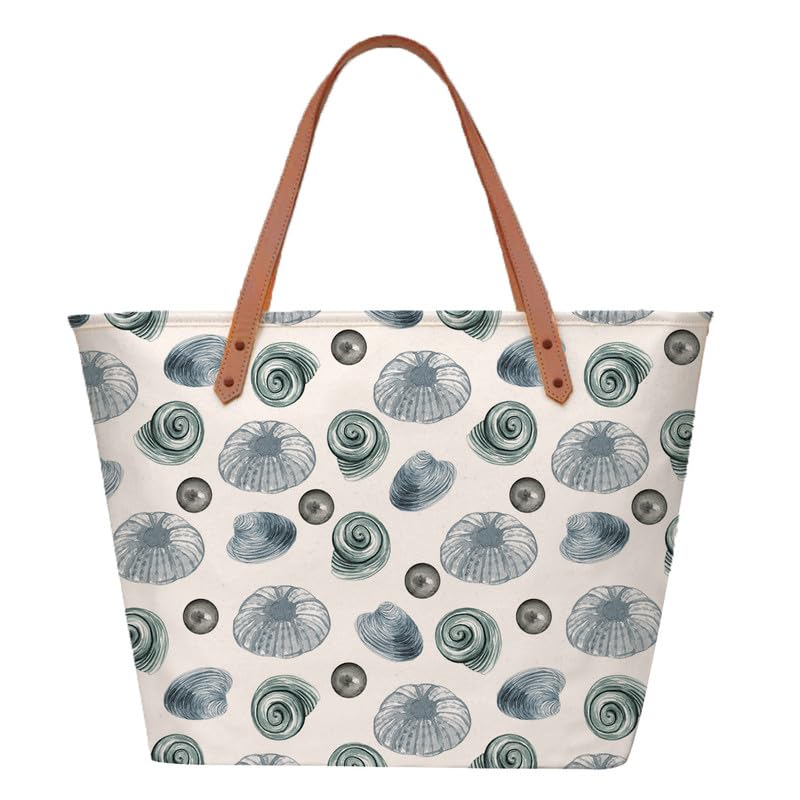 The Purple Tree Oversized Tote Bag For Women, Shell Art Tote Bags with Zip, College Bag for Girls, Tote Bag for Traveling & Daily Use, Gifts for Women, Large Capacity Handbag