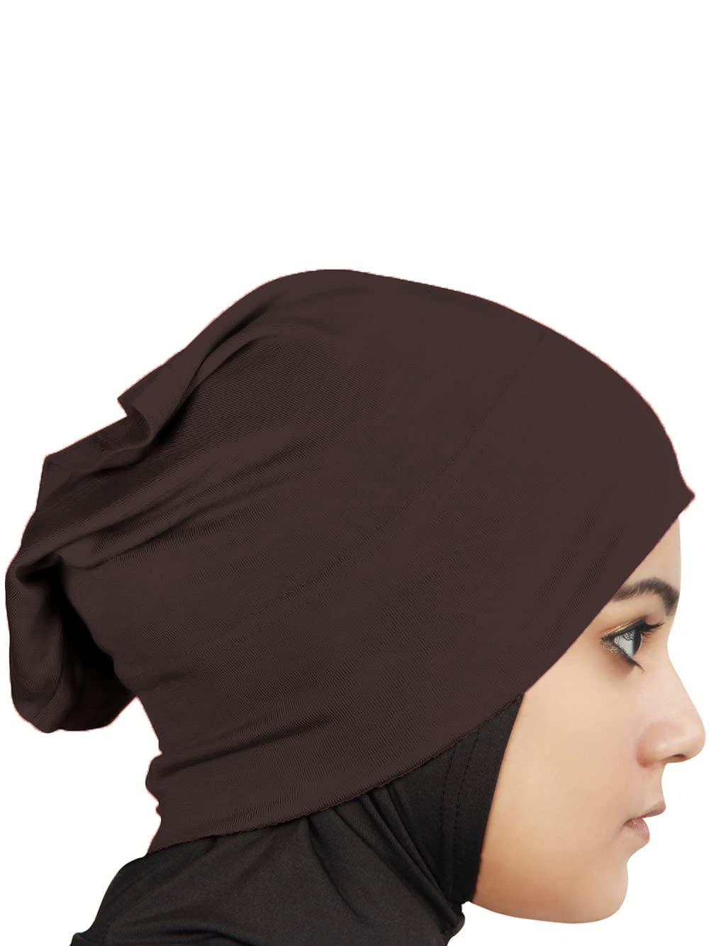 MyBatua Women's 2-Piece Al-Amira Hijab with Under Scarf/Cap/Bonnet in Soft Viscose Jersey, Ready to Wear HJ-129 (Brown), Female