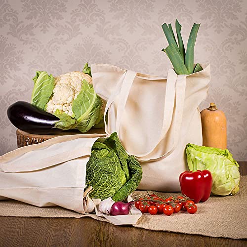 SAKETOS Fabric Bag 38 x 42 cm - Tote Bag - Fabric Bag for Painting Unprinted 1, 5, 10, 25, 50 Pieces - Cotton Bag with Two Long Handles - Carry Bag, Shopping Bags, Natural-2, 10