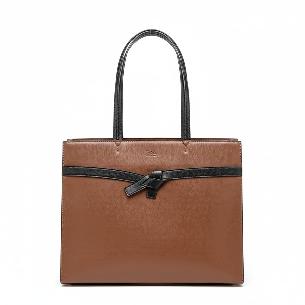 HIE Farah Tote Bag for Women & Girls – Vegan Leather Handbag with Contrast Handles, Zipper Closure, Mobile & Key Pockets – Stylish Large Shoulder Bag for Office, Work & Daily Use.