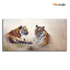 VIBECRAFTS Canvas Paintings for Living Room Drawing Room Two Tigers In Forest Premium Wall Painting Fitted With Wooden Frame for Home | Office | Gift (PTVCH_2339)