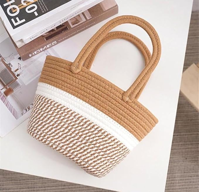BEAUTIFUL HOMMIES Attractive Hand Bag |large Tote Bag |Summer Bag | Bucket Bag | Basket Bag | Bamboo Tote | Beach Bags for Women|Boho Bag|Handbag |Jute Bag |Handmade Bag (BEIGE AND WHITE STYLISH)