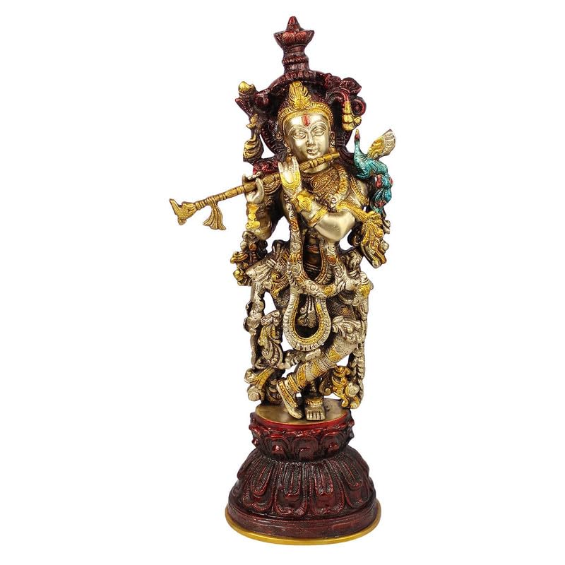 SVARUP Brass Krishna Murti in Antique Gold Color Height 21 Inch