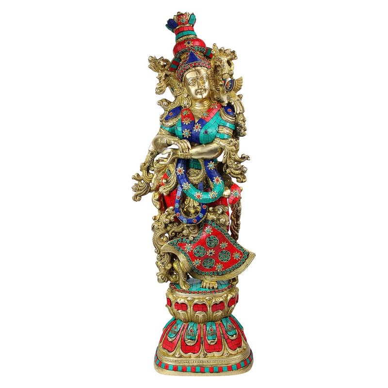 SVARUP Brass Radha Idol in Multicolor Height 29 Inch