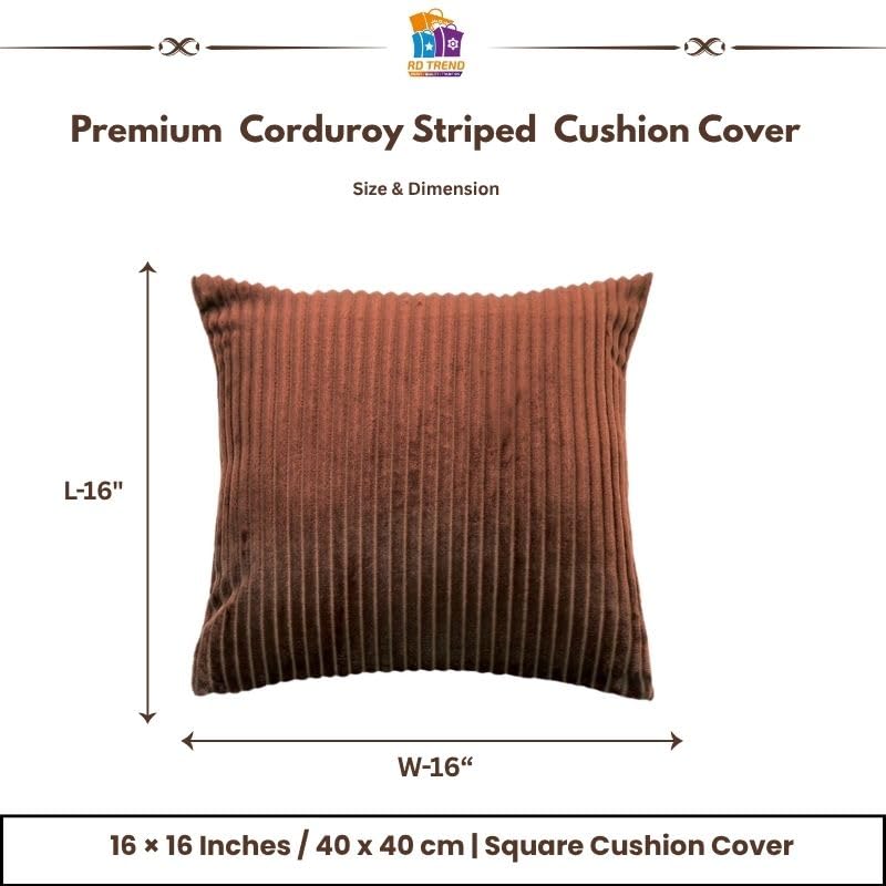 RD TREND® Cushion Cover Set of 2, Decorative Sofa Living Room Home Square Cushion Covers 16 Inch x 16 Inch, Aesthetic Corduroy Striped Double Sided (Coffee)