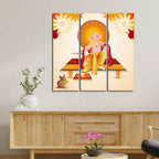VIBECRAFTS Beautiful Ganesh Ji 3 Pieces Canvas Wall Painting Fitted With Wooden Frame For Home | Office | Living Room | Gifts (PTVC3Pcs1_9582)
