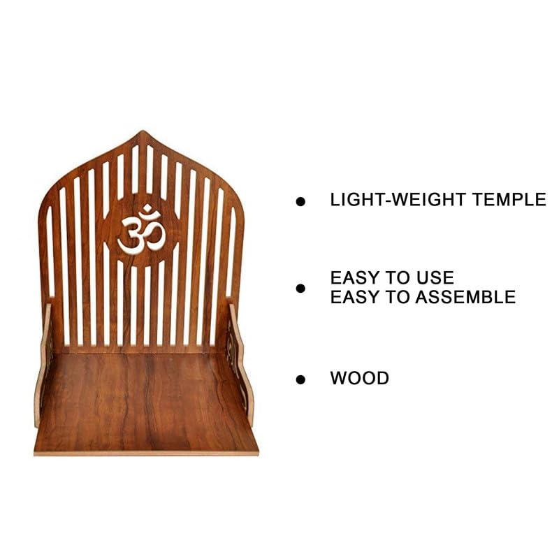 ZUPER Wood Hand Crafted Om Pattern Home Temple for Puja Temple for Home and Office I Puja Stand I Wooden Mandir I Puja Shelve, (Brown) (Pack of 1)