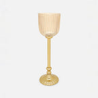 Pure Home + Living | Hurricane | Ribbed Glass | Brown | Small - 8.5 x 8.5 x 26 cm | Glass Hurricane with Metal Stand | Decorative, Home Décor, Candle Holder, Gift | Single