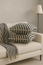 AWARD VELVETS - 100% Cotton - Black and White Stripes Cushion Covers Set of 2 (16 x 16 inches) - Cushion Covers for Sofa & Living Room Decor