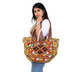 PREET GALLERY Handmade Cotton Patchwork Tote Bag, Multicolour, Double Handle|Women's Shoulder Bag, Pure Cotton Tote Bag, Handmade Patchwork Design (Black Ethnic Multicolor)