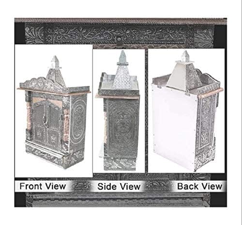 Suhanika Crafters Wooden Pooja Mandir with Copper Aluminum Accents | Big Size Pooja Temple for Home, Office, Pooja Room | Dev Ghar Sagache Mantapa (Small (6X12) INCHES)