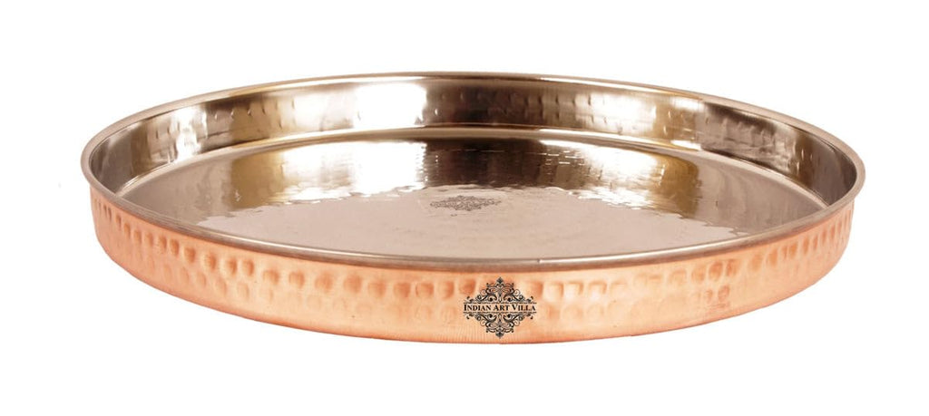 INDIAN ART VILLA Steel Copper Hammered Design Dinner Plate Thali, Dinnerware & Tableware, 12 Inch Width, Set of 6