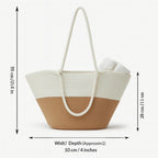 DYARCHY Large Rope Tote Bag for Women with Zipper | Spacious Handbag for Beach, Travel, Shopping & Office | Premium Cotton Rope Shoulder Bag with Long Handles (BEIGE WHITE)
