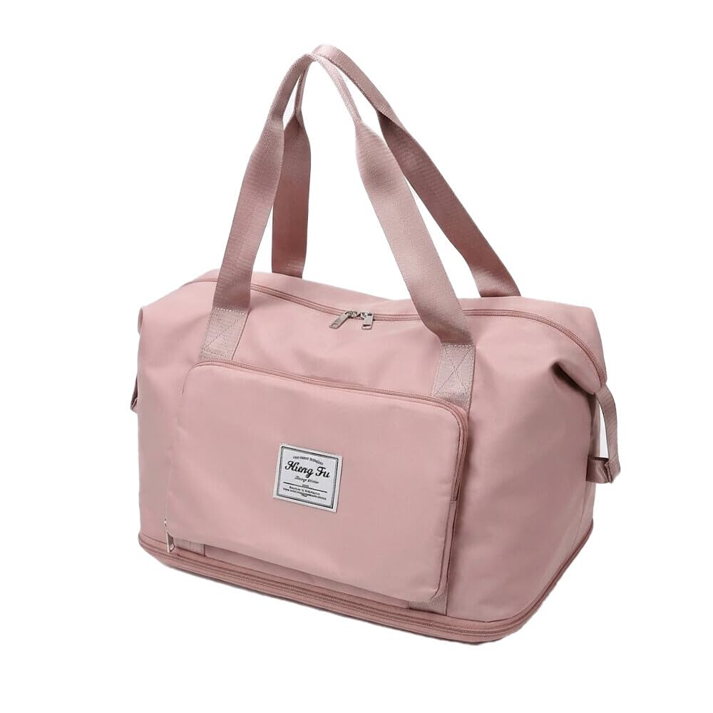 Viyaro Polyester Foldable Tote Bag | Expandable Design with Dry & Wet Separation, Waterproof Fabric, Multiple Pockets with Zipper & Lightweight Shoulder Carrying Comfort | Convenient Choice—Pink