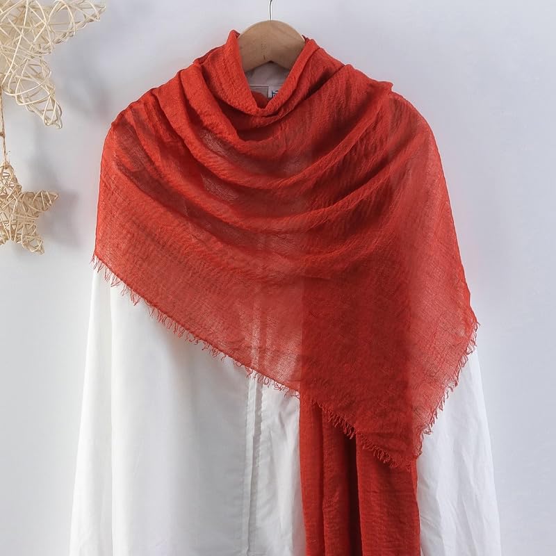 CrossKulture Crinkled PolyCotton Scarf - 180 x 90 cm Stole for Women | PolyCotton Scarf for Summers, Head Cover | Lightweight Scarf for Women (Rust)