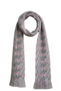 Handcrafted Crochet Winter Muffler for Women | Soft Wool Blend Scarf | Pastel Pink & Grey | Lightweight Warm Stole with Tassels