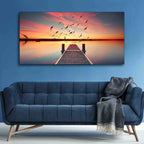 VIBECRAFTS Wooden jetty In Sunset Nature Premium Canvas Wall Painting With Frame for Living Room Drawing Room Home|Office|Gift (PTVCH_2206N)