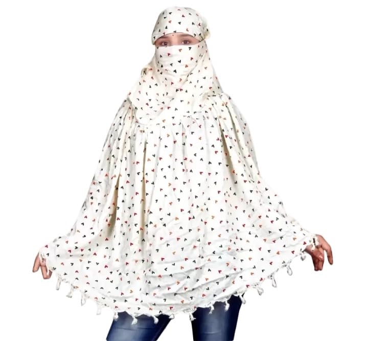 Navvi Pure Cotton Printed White Scarf for Women & Girls | Scarf with Head Cover | Scarves |Bandana| Hijab | Dupatta | Protection from Sunlight, Dust | Usable for Scooty, Bike