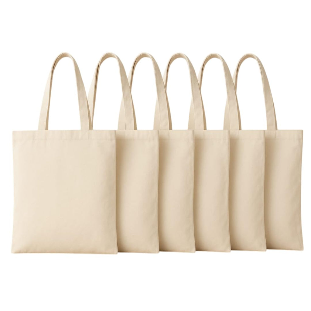 VARU 100% Cotton Tote Bags, Reusable Tote Bags For Women, Canvas Tote Bag for Women, Plain Tote Bag for painting, Reusable Multi-Purpose Cotton Bags for School/Gym/Shopping (pack of 6)