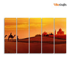 VIBECRAFTS Beautiful Five Pieces Wall Painting of Camel Caravan Heading to Taj Mahal For Home|Office|Living Room|Gift (PTVC5Pcs4_8654)
