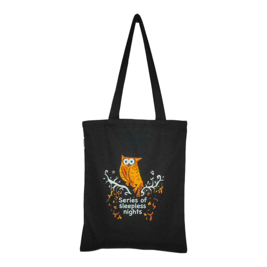 DANIOO DON'T WORRY WE CARRY Canvas Tote Bag For Women, Multipurpose Handbags For Women With Zipper And Pocket For Travel, Shopping And College Tote Bag (Black Owl), White & Black