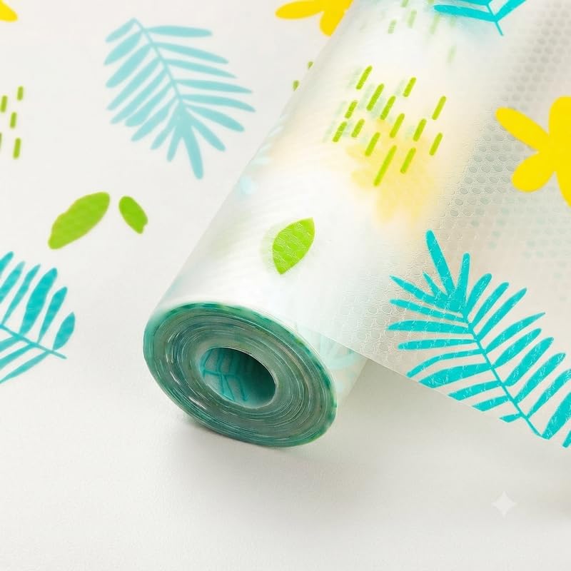 Dribble (45cm X 500cm) Eva Shelf Liner Mat Roll, Non Slip Drawer & Cabinet Liner for Kitchen, Waterproof Oilproof Washable Fridge Mat, Anti Skid Cupboard Wardrobe Multipurpose Mat Tropical Breeze Kafalo