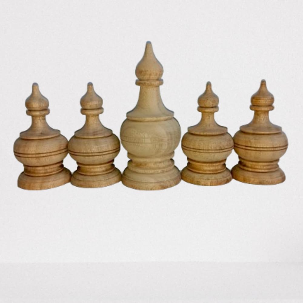Wooden Teak Pooja Top Kalasam with Multiple Seletion - Kalash (5) Pieces 6incx4inc-1nos,4incx3inc-4nos