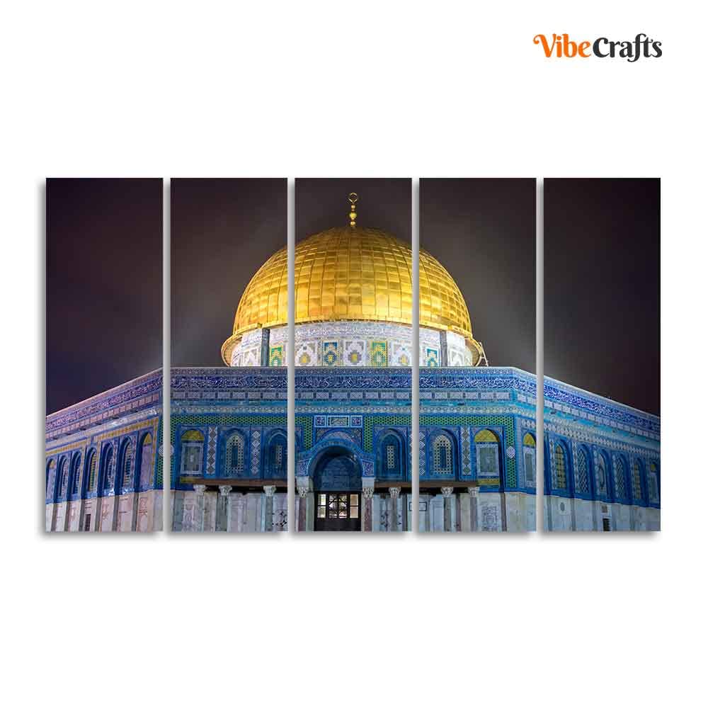 VIBECRAFTS Dome of the Rock Islamic Monument Wall Painting Set of 5 For Home|Office|Living Room|Gift (PTVC5Pcs4_8570)