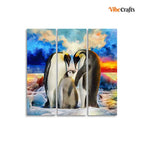 VIBECRAFTS 3 Pieces Animal Of Penguins Canvas Wall Painting Fitted With Wooden Frame For Home | Office | Living Room | Gifts (PTVC3Pcs1_9514)