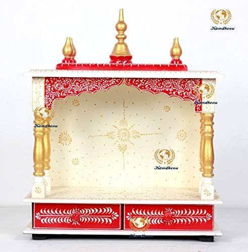 Kamdhenu Art and Craft Wooden Temple (White), 18 Inch