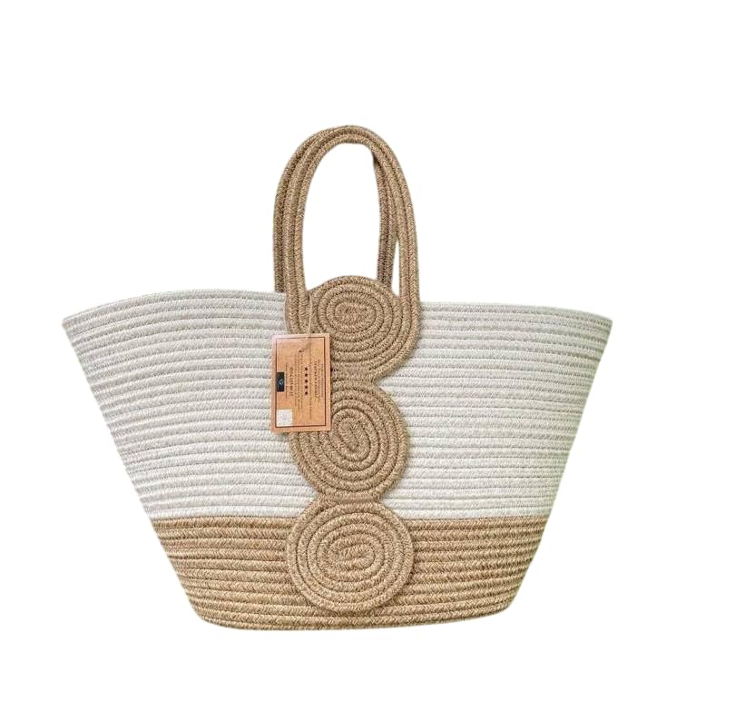 DYARCHY Women's Stylish Cotton Tote Handbag for Office, College, Travel, Vacations & Shopping (Beige-White)
