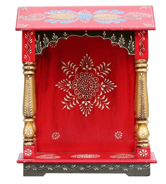 CRAFT TREE Multicolour Neem Wood Pooja Mandir Without Door for Puja Room | Wooden Furniture | Solid Mandap | Color- Multicolour