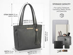 PAVILONN Women Tote Bag Ladies Handbag Shoulder Office Shopping Work Laptop PU Leather Brown Travel College Daily Use Designer Large Stylish Fashion Zipper Commuter Gift (GREY 2)