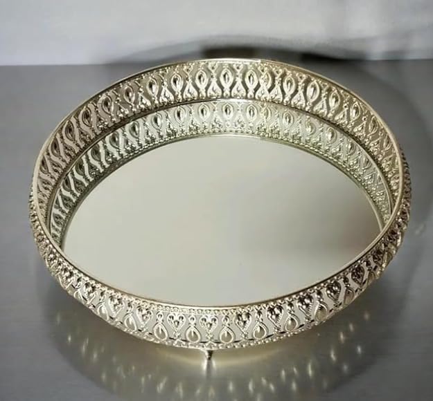 Decorative German Silver Tray Set of 4 Sets Designer Set Trays I Gifting Trays Set [Display for Home Wedding and Festive Decor Size 10 inch 8 inch 6 inch 4 inch. Without Stand Flat Trays.