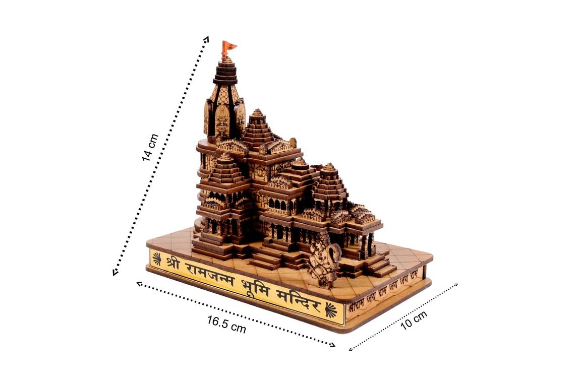 GoldGiftIdeas Ram mandir Ayodhya 3D Wood Temple for Gift, Traditional Temple for Home, Hand Crafted Wooden Temple for Gifting, Occasional Gift, Wooden Temple for Office