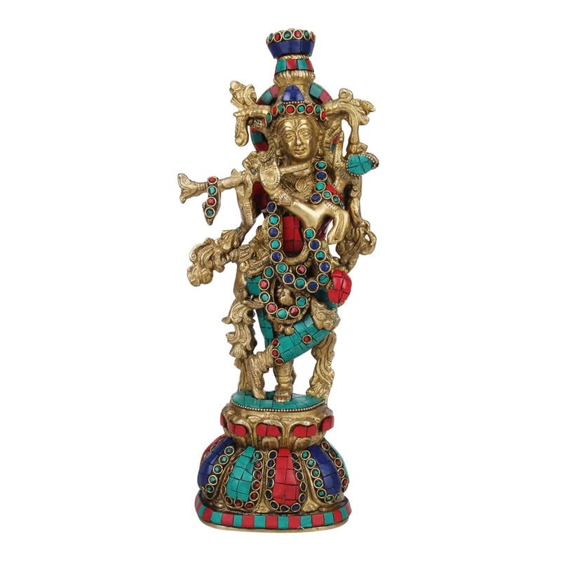 SVARUP Brass Krishna Murti in Multicolor Height 13 Inch