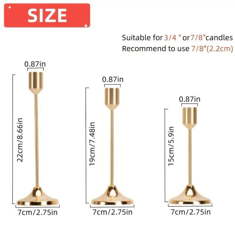 HEYZEM Modern Metal Candle Holder Set of 3, Elegant Gold Taper & Pillar Candle Stand for Table Centerpiece, Festive Home Decor & Wedding (Golden)