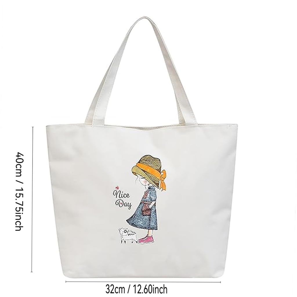 Zibuyu Tote Bag Cotton Canvas Washable for College White 1 Pc