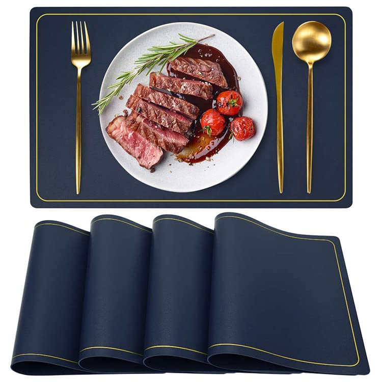 Maharsh Pu Leather Dining Table Mat Waterproof Heat Insulation Placements (Blue, 4) Kafalo