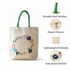 ZIG ZAG BAGS Canvas Tote Bag with Zipper | Aster Design | Hand-Painted Cotton Tote for Girls, Office & Shopping | Eco-Friendly Cloth Handbag | Stylish Shoulder Shopping Bag for Women (Aster)