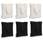 Lify Cotton Canvas Tote Bags Bulk Shopping Bag for Crafts, DIY Reusable Grocery Bag, 14 X 16 Inch – 6 Piece Pack (Black (3Piece) + Off-White (3Piece))
