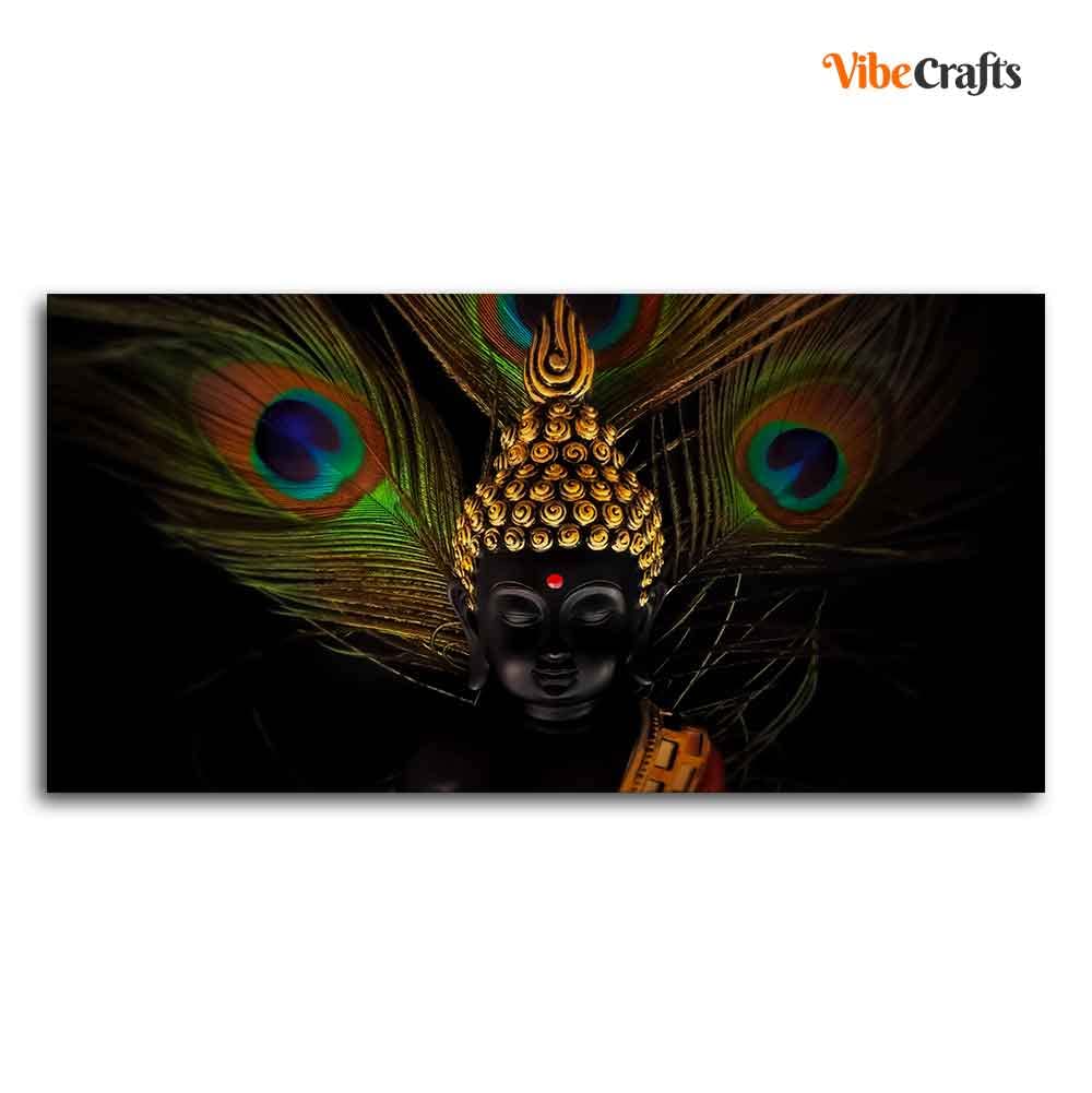 VIBECRAFTS Canvas Paintings for Living Room Drawing Room Peaceful Smiling Buddha Statue Canvas Wall Painting Fitted With Wooden Frame For Home | Office | Living Room | Gift (PTVCH_2471)